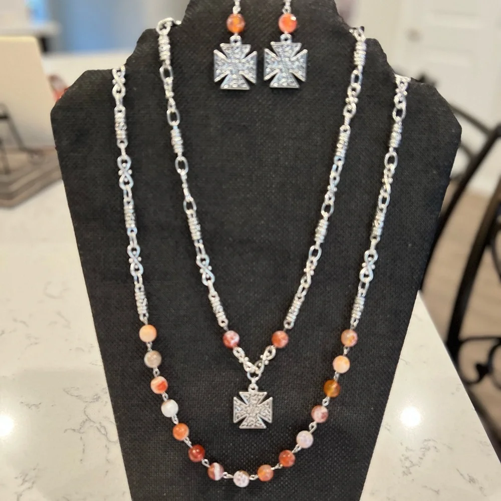 NWOT - Beautiful versatile sterling silver, double strand necklace with earrings - Picture 3 of 7